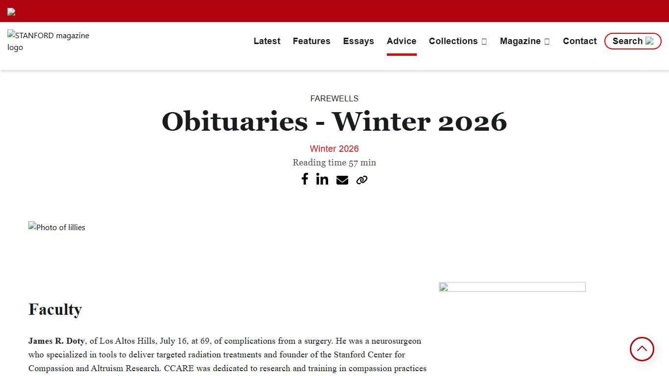 Obituaries - Winter 2026 | STANFORD magazine